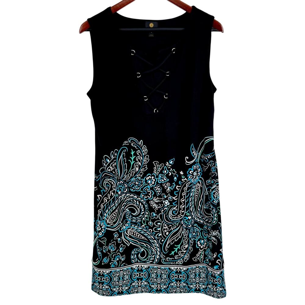 JM Collection Sz Medium Black Blue Formal Summer Dress Dinner Business Tropical